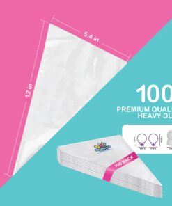 Bakers dozen Premium Piping Bags 12" with Extra Tickness | 100 Disposable Pastry Bags with 1 Coupler and 2 Ties | Kitchen Icing Bags | Cake Decoration Piping Bags | Anti-Burst and Non-slip Piping Bag 12 IN 100 Pastry Bags Pieces 35 71ALR5he6ML