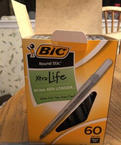 BIC Round Stic Xtra Life Ballpoint Pens, Medium Point (1.0mm), Black, 60-Count Pack, Flexible Round Barrel For Writing Comfort (GSM609-BLK) 60 Count (Pack of 1) 36 71ALzlns6XL