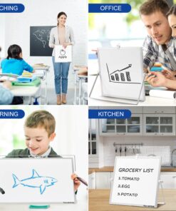 Small Magnetic Dry-Erase White Board – 10 x 10 Inches Mini Easel Whiteboard 360 Degrees Revolving Double Sided Stand for Office, Home, School Silver 10x10 Inches 14 71AMbDnB9UL