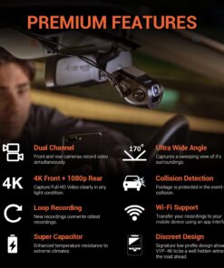 Rexing V1P 4K Car Dash Cam 2.4" LCD 2160p Front + 1080p Rear Wi-Fi 170° Wide Angle Dual Channel with Rear Cam, G-Sensor, WDR, Loop Recording Mobile App Supercapacitor Camera Recorder 29 71ANCyr8BcL