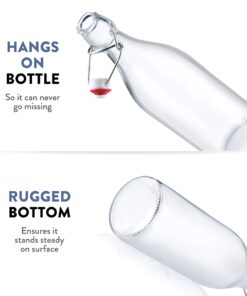 Bormioli Rocco Giara Swing Top Bottles 33 ¾ Ounce-4 Pack Round Clear Glass Grolsch Flip Top Bottle With Stopper, for Beverages, Smoothies, Kefir, Beer, Soda, Juicing, Kombucha, Water, Milk and Vinegar 4 Pack 27 71ANGdjLh9L