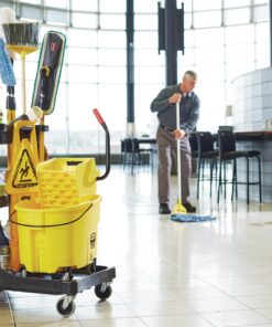 Rubbermaid Commercial Products WaveBrake 35 Qt. Side-Press Mop Bucket and Wringer Combo on Wheels, Yellow, for Professional/Industrial/Business Heavy-Duty Floor Cleaning/Mopping 49 71ANOvodwL