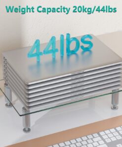 WALI Glass Monitor Stand Riser for Desk,Height Adjustable Computer Monitor Riser, Clear Monitor Stand for Laptop TV Computer Screen, Desk Organization, Office Supplies (GTT001), 16 X 10 inch, Clear 22 71ANXlOLflL