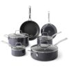 Martha Stewart Lockton Premium Nonstick 10 Piece Enamel Heavy Gauge Aluminum Pots and Pans Cookware Set - Grey 10-Piece Nonstick Set Gray 42 71APU1xskeL