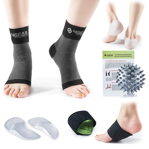 Plantar Fasciitis Foot Pain Relief & Recovery Kit-Compression Foot Sleeves, Heel Cups, Cushioned Arch Supports, Gel Inserts & Spiky Massage Ball-Fast Pain Relief for Heel & Arch (1 PAIR SOCKS KIT, L-XL) 1 PAIR SOCKS KIT