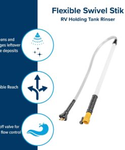 Camco Camper/RV Holding Tank Swivel Stik Rinser | Features Powerful Rotary Cleaning Action & 34-Inches of Flexible Reach | Equipped with 1/4 Turn Shutoff Valve & Ergonomic Easy Grip Handle (40074) Flexible Swivel Stik Tank Rinser Standard Packaging 12 71ATjHYMEZL