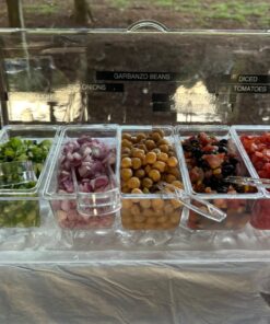 Ice Chilled 5 Compartment Condiment Server Caddy - Serving Tray Container with 5 Removable Dishes with Over 2 Cup Capacity Each and Hinged Lid | 3 Serving Spoons + 3 Tongs Included 33 71AW8svbMPL