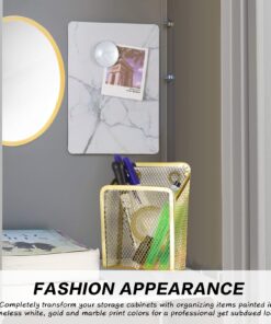 Honoson 13 Pcs Locker Organizer and Decorating Kit, First Day of School Essentials for Girl Marble Print Whiteboard with Markers Locker Shelf Plush Area Rug String Light Mirror Magnetic Cup and Magnet 12 71AaeCtntcL