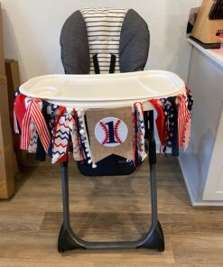 Baseball Banner for 1 St Birthday - First Birthday Decorations for Baseball Rag Tie Fabric Garland, Photo Booth Props Red White Blue, Birthday Souvenir and Gifts for Boy 34 71AahHTkywL