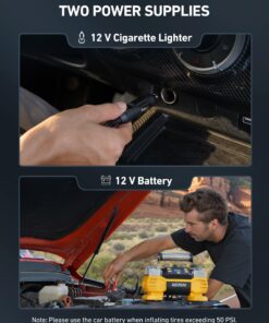 AstroAI Portable 160 PSI Heavy Duty Tire Inflator Pump with Screen, Dual Cylinders & Dual Motors, Dual Power Air Compressor for SUVs, RVs, ORVs, Trucks, Cars, Air Mattresses, etc., Auto Off, LED Light 1-yellow 24 71AcHmEdSxL