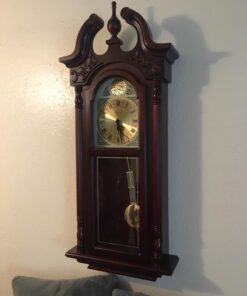 Bedford Clock Collection Grand Antique Colonial Chiming Wall Clock with Roman Numerals in a Cherry Oak Finish, 38" L 22 71Adr jH3yL