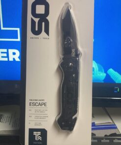 SOG Escape Tactical Folding Knife- 3.4 Inch Serrated Edge Blade Emergency Pocket Knife with Glass Breaker, Wire Stripper and Line Cutter Blades-Black (FF25-CP) Escape - Hardcased Black 44 71AezBrJ4qL