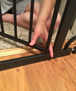 Regalo Home Accents Extra Tall & Wide Baby Gate, Bonus Kit, Includes Décor Steel With Hardwood, 4" Extension Kit, 4 Pack Pressure Mount Kit & Wall Cups 37 Inch Tall 34 71AfHyasYL