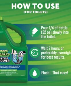 Green Gobbler Drain Clog Remover | Toilet Clog Remover | Dissolve Hair & Organic Materials from Clogged Toilets, Sinks and Drains | Drain Cleaner and Opener, 128 oz 19 71AgCobXKUL