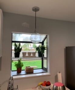 Linea di Liara Primo Large Chrome Glass Globe Pendant Light Fixture Farmhouse Pendant Lighting for Kitchen Island Mid Century Modern Ceiling Light Clear Glass Shade, UL Listed 23 71Ah92X4wXL