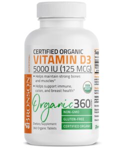 Bronson Vitamin D3 5,000 IU (1 Year Supply) for Immune Support, Healthy Muscle Function & Bone Health, High Potency Organic Non-GMO Vitamin D Supplement, 360 Tablets 26 71AhFoKgugL