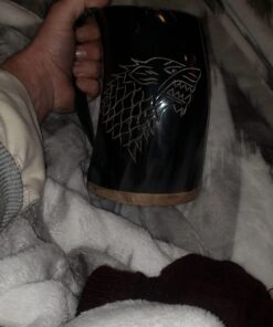 Norse Tradesman XL Viking Drinking Horn Mug - 100% Authentic Beer Horn Tankard With Game of Thrones Direwolf Engraving | The Fenrir, High Polish, approx. 30 oz 14 71AhW2dAK2L