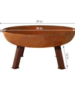 Sunnydaze 34-Inch Rustic Cast Iron Outdoor Raised Fire Pit Bowl with Handles - Oxidized Finish Rust 34 in 18 71AhkHJzEDL