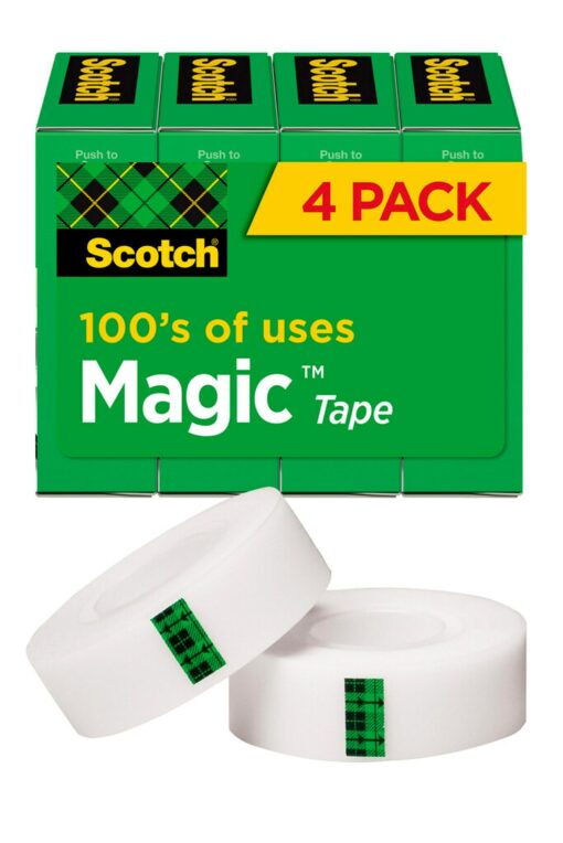 Scotch Magic Tape, Invisible, Repair Christmas Cards and Use as Holiday Gift Wrap Supplies for Christmas, 4 Tape Rolls No Dispenser