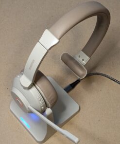 Bluetooth Headset, Wireless Headphones with Microphone Noise Canceling & USB Dongle, Wireless Headset with Mic Mute & Charging Base for PC/Phones/Zoom/Skype/MS Teams/Google Meet Work Headset Light Brown 32 71Am3zmF40L