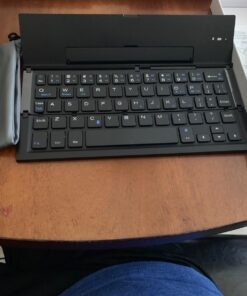 Geyes Portable Folding Wireless Keyboard - BT Rechargeable Full Size Ultra Slim Foldable Keyboard with Kickstand, Aluminum Alloy, Compatible iOS Android Windows Smartphone Tablet and Laptop, Black 608 26 71An3UPppML