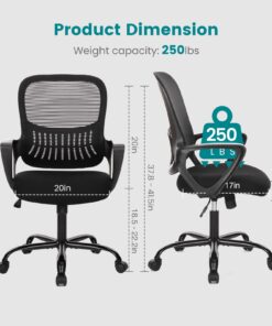 SMUG Office Computer Desk Chair, Ergonomic Mid-Back Mesh Rolling Work Swivel Task Chairs with Wheels, Comfortable Lumbar Support, Comfy Arms for Home, Bedroom, Study, Dorm, Student, Adults, Black Modern 30 71AnVPUITuL