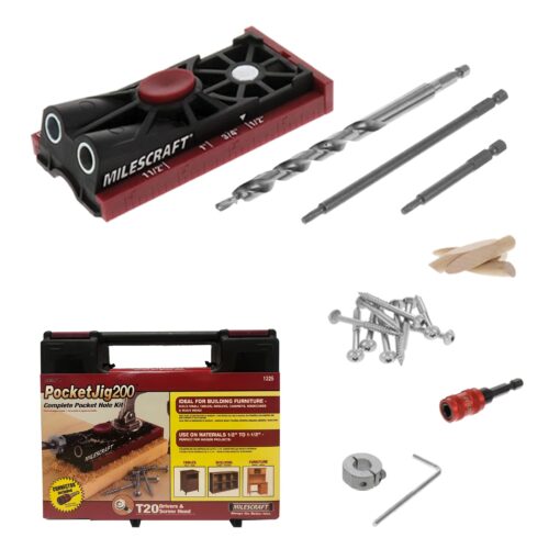 Milescraft 1325 Pocket Jig 200 - Complete Double/Twin Pocket Hole Jig Kit System. Easy to use, pocket hole drill guide, screw jig with all accessories. Pocketjig200 - New Version