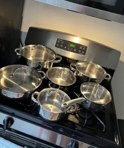 Cook N Home Kitchen Cookware Sets, 12-Piece Basic Stainless Steel Pots and Pans, Silver Stainless Steel Handle 46 71AoO5RatVL