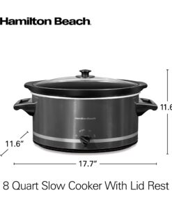 Hamilton Beach Slow Cooker with 3 Cooking Settings, Dishwasher-Safe Stoneware Crock & Glass, 8-Quart Built-In Lid Rest, Black 8-Quart; Built-In Lid Rest 17 71ApHWHDWTL