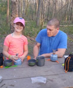 Bisgear Camping Cookware Portable Backpacking Stove Canister Stand Tripod Stainless Steel Cup Flatware Mess Kit - Camping Pot and Pans Cooking Set - Camping Gear Must Haves 12 pcs(Green) 27 71Aq4LeDnrL