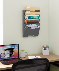 Wallniture Lisbon Metal Wall File Holder Organizer, 5-Tier File Folders Letter Size Magazine Holder and Office Decor, Gray 11 71Ar490Kj2L