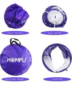 Homfu 3 in 1 Pop up Kids Play Tent with Tunnel Ocean Ball Pit Pool with Basket Hoop for Toddler Boys Girls to Play and Craw Indoor&Outdoor As Birthday Gift Purple Ball Pit 19 71ArOQM2JmL
