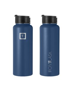 IRON °FLASK Sports Water Bottle - 40oz, 3 Lids (Straw Lid), Leak Proof - Stainless Steel Gym & Sport Bottles for Men, Women & Kids - Double Walled, Insulated Thermos, Metal Canteen Twilight Blue 40 Oz 23 71AsN17hpUL