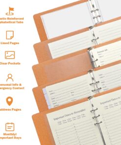 Refillable Address Book with Alphabetical Tabs, Hardcover Phone Book 576 Contact Book w/Pockets, Large Print Address Books for Seniors, A5, Brown 9 71AuoguXuCL