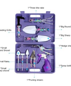 Alternative view of Garden Tools Set, JUMPHIGH 10 Pieces Gardening Tools with Purple Floral Print, Ergonomic Handle Trowel Rake Weeder Pruner Shears Sprayer, Garden Hand Tools with Carrying Case Gardening Gifts for Women