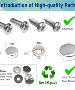 YoUoY Stainless Steel License Plate Frame- 2 Pack License Plate Holder, with Screws, Chrome Caps, Heavy Duty Rustproof Metal Front Rear Car Tag Cover Stainless Steel Frame- 4 Holes 16 71AwrtZ2GXL