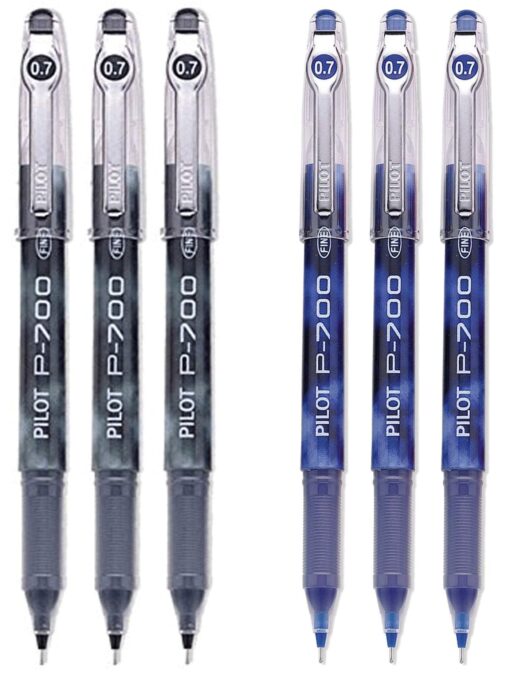 Pilot P-700 Rollerball Stick Gel Pen, 3 Black Pens & 3 Blue Pens (6 PACK)