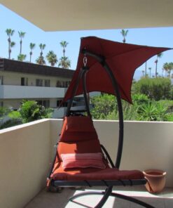 Best Choice Products Outdoor Hanging Curved Steel Chaise Lounge Chair Swing w/Built-in Pillow and Removable Canopy, Orange 41 71AyJedCdCL