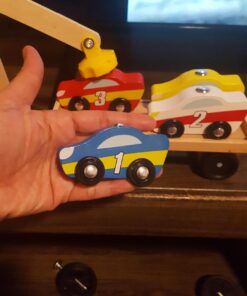 Melissa & Doug Magnetic Car Loader Wooden Toy Set With 4 Cars and 1 Semi-Trailer Truck - Crane Wooden Toy, Vehicle Toys For Kids Ages 3+ 44 71B AR28xaL