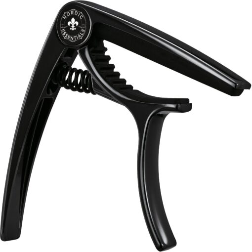 Guitar Capo Deluxe for Guitars, Ukulele, Banjo, Mandolin, Bass -Made of Premium Quality Zinc Alloy for 6 & 12 String Instruments- Luxury Accessories Nordic Essentials&trade- (Black) Sleek Metallic Black