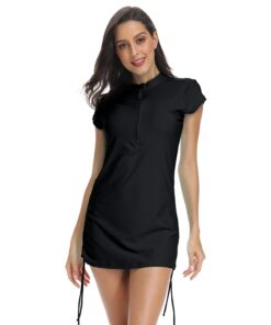 Alternative view of ABALAGU Women's UV Sun Protection Half Zipper Short Sleeve Rash Guard Swim Shirt Rashguard Swimsuit Top Small Black