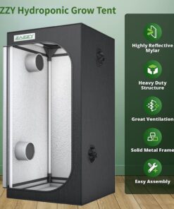 Zazzy 2X2 Grow Tent 24"x24"x48"600D Mylar Hydroponic Indoor Plant Grow Tents with Observation Window, Tool Bag and Removable Waterproof Floor Tray for Plants 9 71B270C9 QL