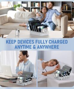 Charging Station for Multiple Devices, HSicily 6 Port Multi Device Charging Station, Multiple Charging Station with 6 Cables Designed for iPhone iPad Cell Phones Tablets Kindle Apple Watch Silver HS50 12 71B3qNROXL