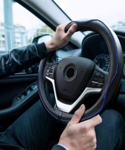 Rueesh Microfiber Leather Steering Wheel Cover Anti-Slip Matte Finish Auto Car Wheel Cover Universal 15 Inch Wheel Cover for Car Embossing Pattern Blue Line M (14.5"-15" Diameter) 23 71B5cJFVPxL