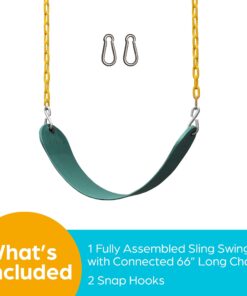 Jungle Gym Kingdom Swing for Outdoor Swing Set - Pack of 1 Swing Seat Replacement Kit with Heavy Duty Chains - Backyard Swingset Playground Accessories for Kids (Green) Green, 1 Pack Standard 29 71B6xOAUK3L