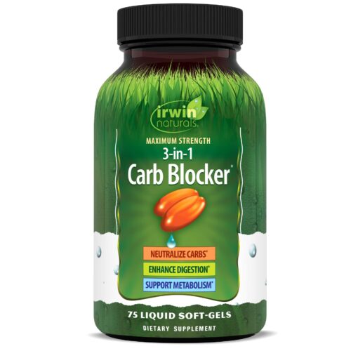 Irwin Naturals Maximum Strength 3-in-1 Carb Blocker - Neutralize Carbohydrates - 75 Liquid Softgels 75 Count (Pack of 1)