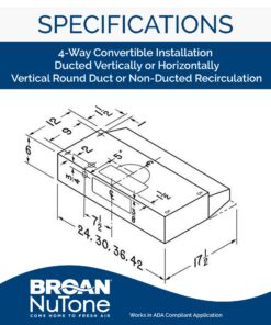 Alternative view of Broan-NuTone F403004 Exhaust Fan for Under Cabinet Two-Speed Four-Way Convertible Range Hood Insert with Light, 30-Inch, Stainless Steel