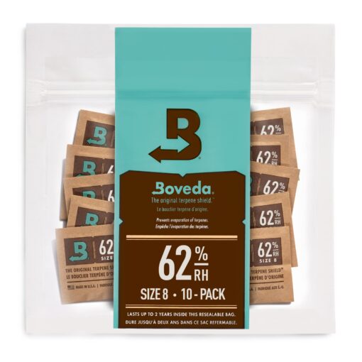 Boveda 62% RH Size 8-10 Pack Two-Way Humidity Control Packs - For Storing 1 oz - Moisture Absorber for Small Storage Containers - Humidifier Packs - Hydration Packets w/Resealable Bag 62% (More Sticky)