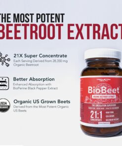 BioBeet® Max Strength Beet Root Capsules - 21:1 Concentrate, Each Serving Derived from 28,350 mg Organic Beetroot - Absorption Enhancement with BioPerine® Black Pepper Extract (60 Capsules) 17 71BCHVy7lL