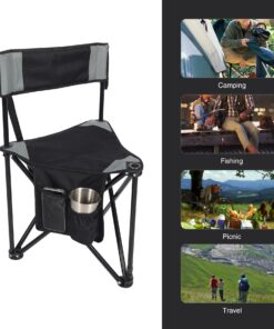 REDCAMP 2 Pack Tripod Camping Chairs Folding Lightweight, Portbal 3 Legged Tripod Stool Seat with Backrest, Small Travel Chairs Compact for Adults Fishing Hunting, Black 16 71BCjajjHAL